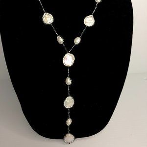 "Y" Drop white Freshwater coin pearls necklace